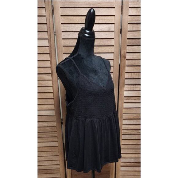 Torrid 3 Black Smocked Babydoll Tank Top Plus Size 3X Women's Sleeveless Blouse - Picture 2 of 7